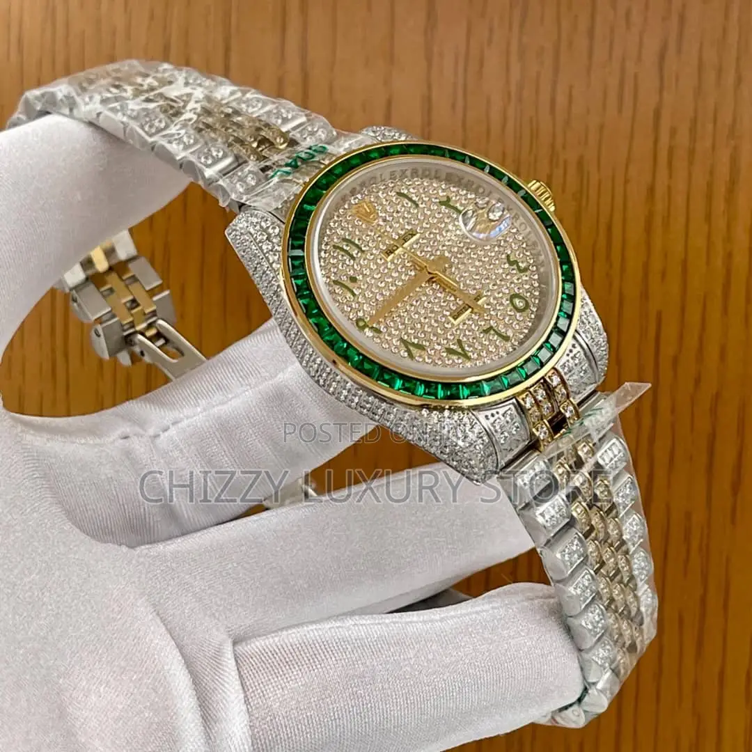 Rolex Quality Luxury Men All Iced Chain Strap Wristwatch