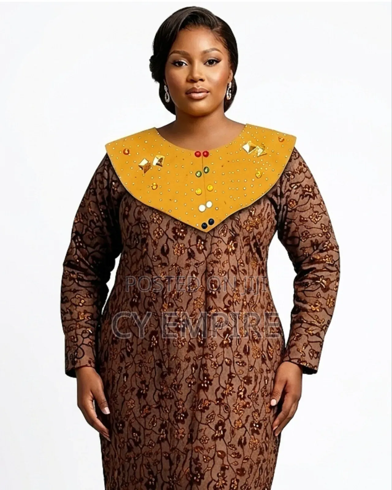 Brown Ankara Dress With an Embellished Cape