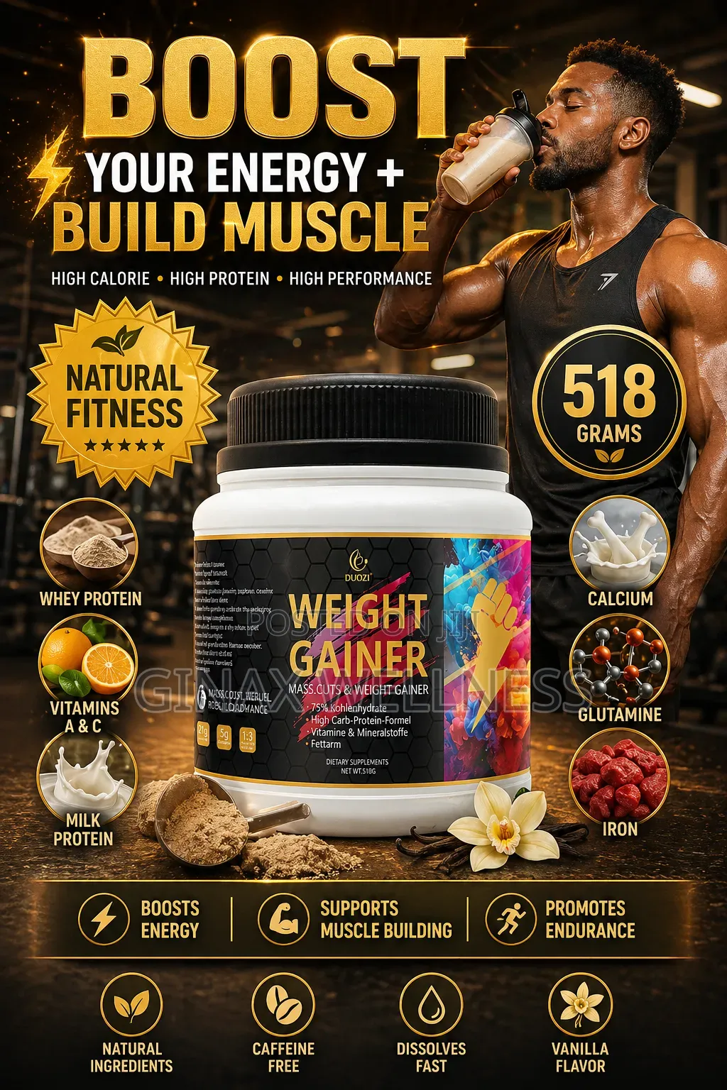 Duozi Weight Gainer Powder for Butt Enhancement and Mass Gain (518g)