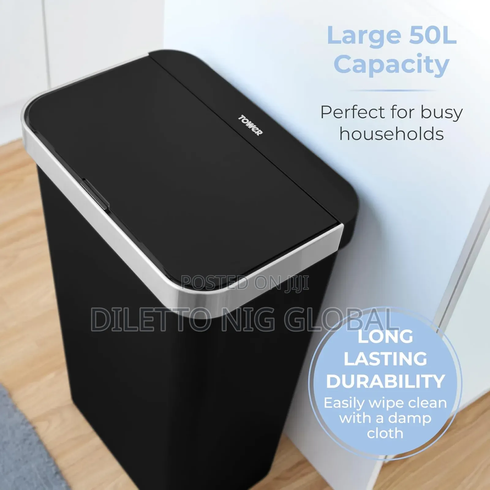 Tower 50l Sensor Bin With Bin Liner Retainer Ring, 50l