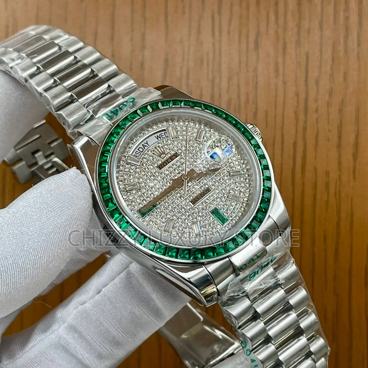 Rolex Quality Luxury Men Chain Strap Iced Face Wristwatch