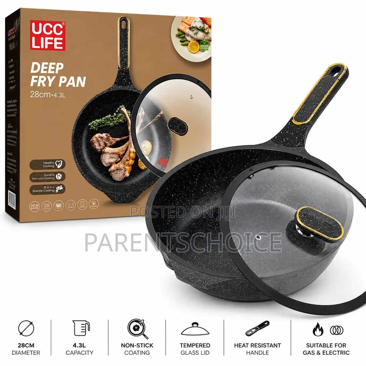 Ucc Life Deep Fry Pan With Glass Lid (28cm / 4.3l)