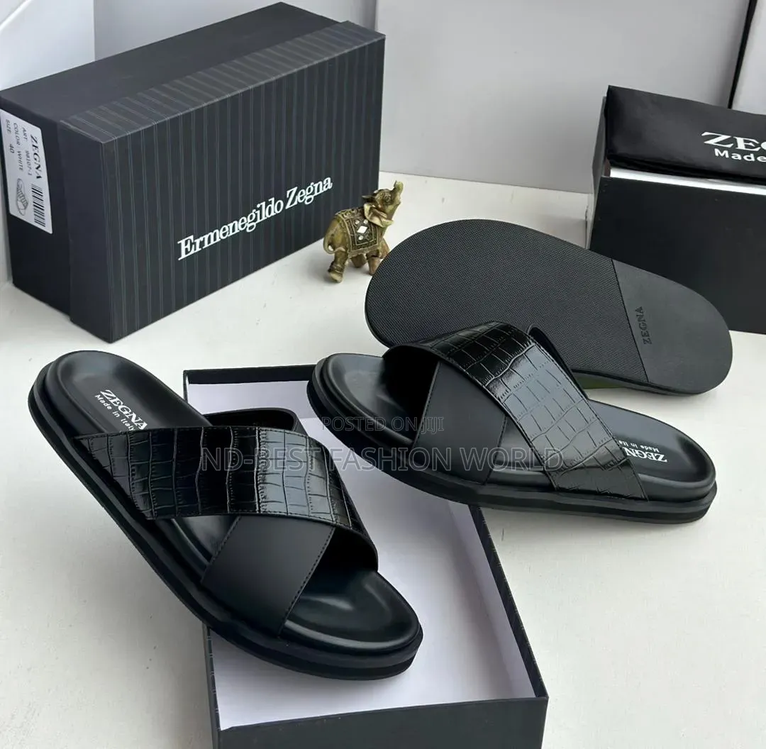 Black Leather Slippers