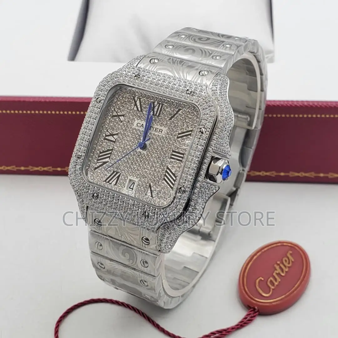 Cartier Quality Luxury Men All Stone Automatic Engine Wristwatch