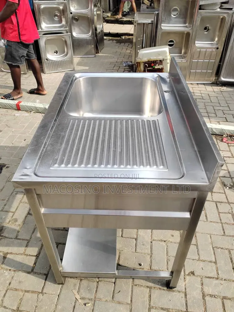 Commercial Stainless Steel Single Bowl Sink With Drainboard and Stand
