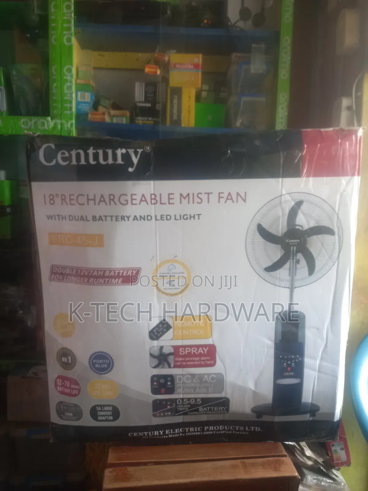 Century 18" Inches Rechargeable Mist Fan With Double 12v 7ah Battery
