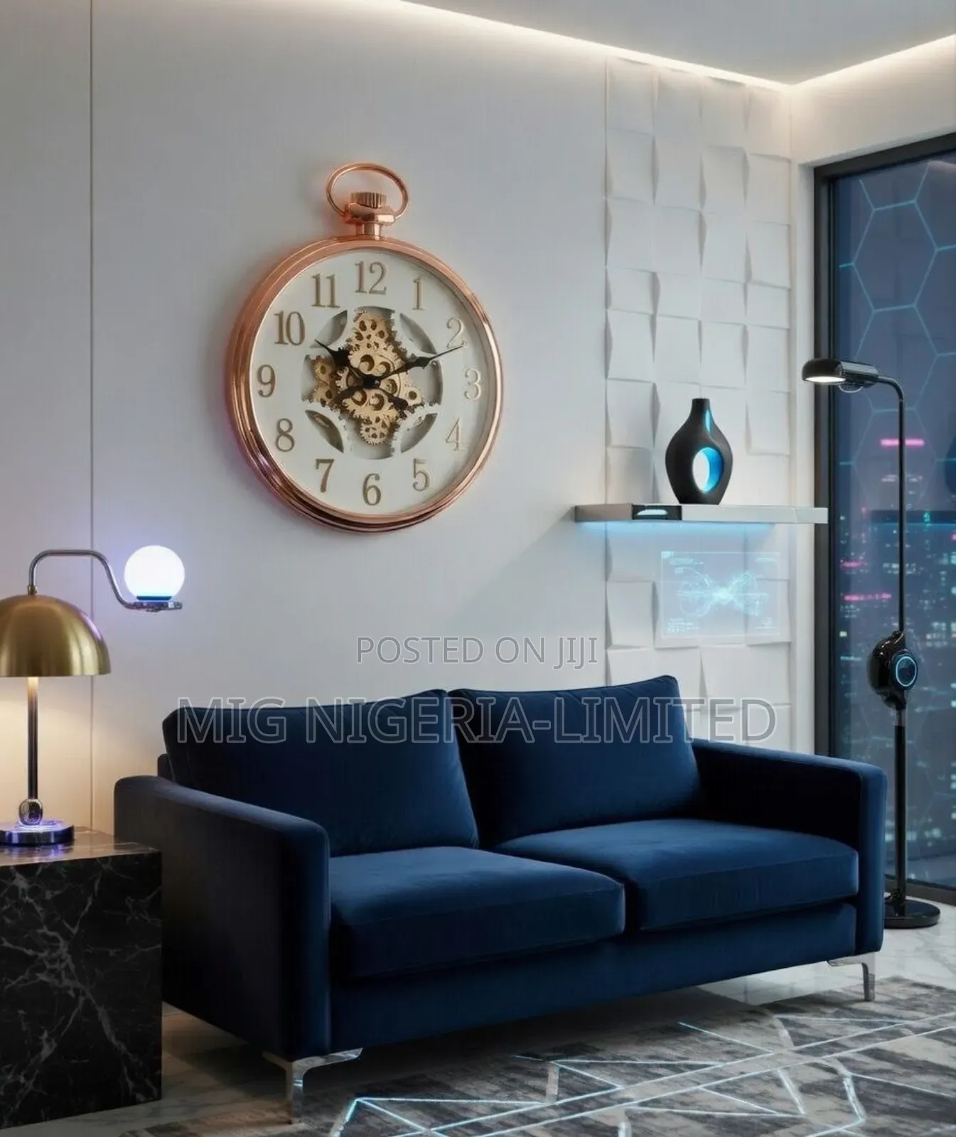 Mechanical Gear Ventile Black Wall Clock Home Decor Silent Clock 50cm