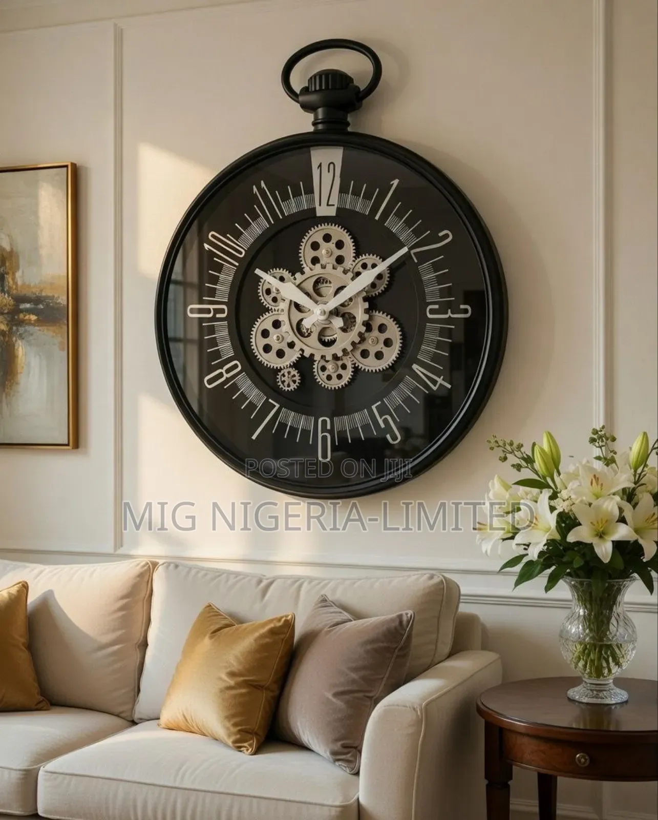 Mechanical Gear Ventile Black Wall Clock Home Decor Silent Clock 50cm