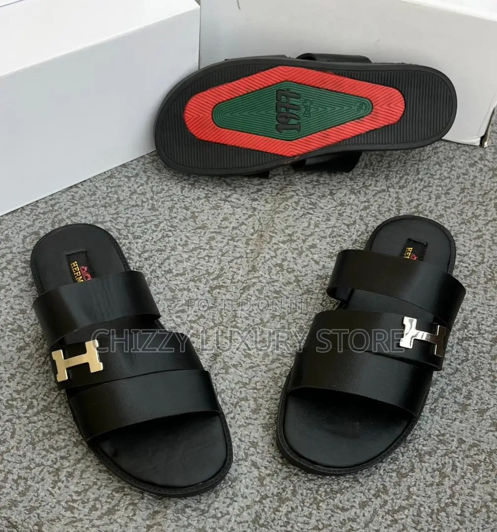 Hermes Quality Luxury Men Genuine Leather Pams