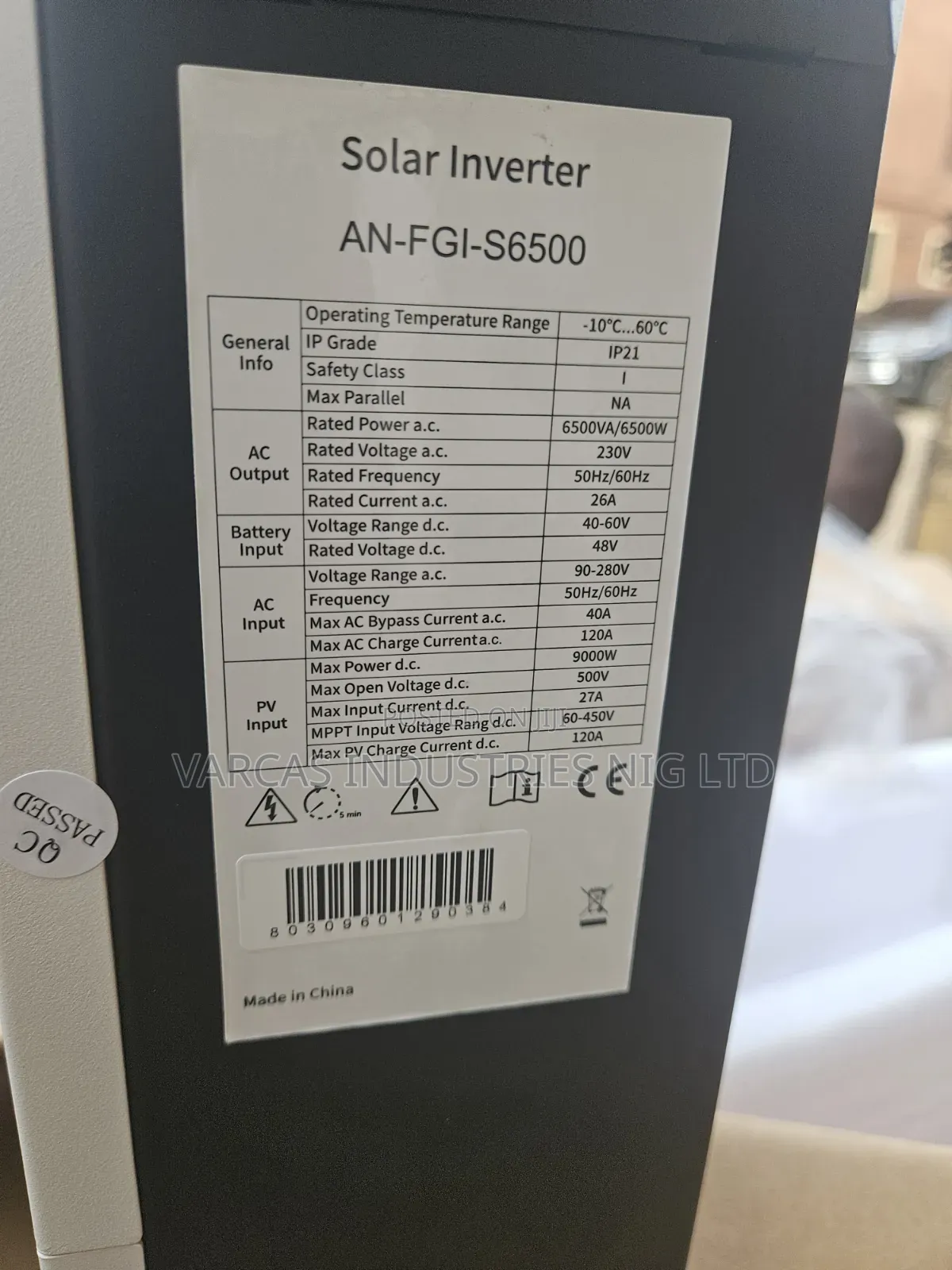 Anern a 6500wtts Hybrid Inverter