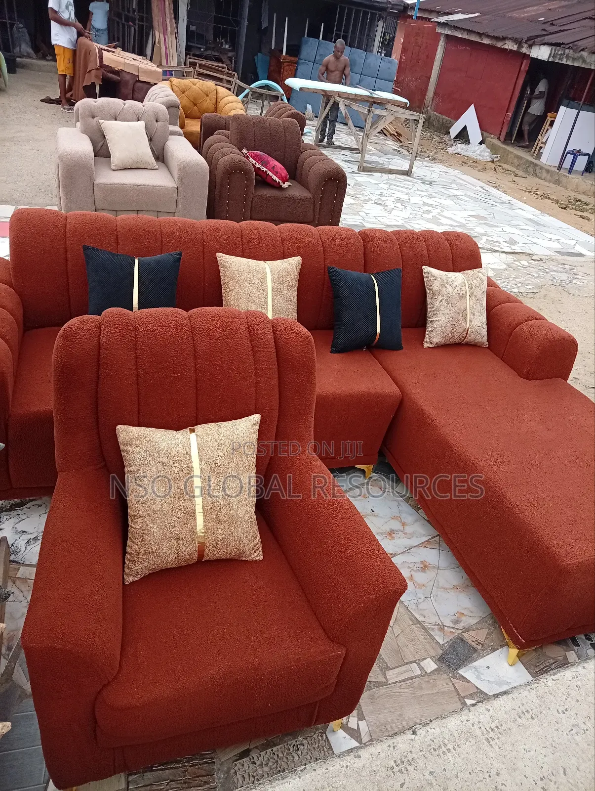 Brown Colour L Shaped Sofa With One Single