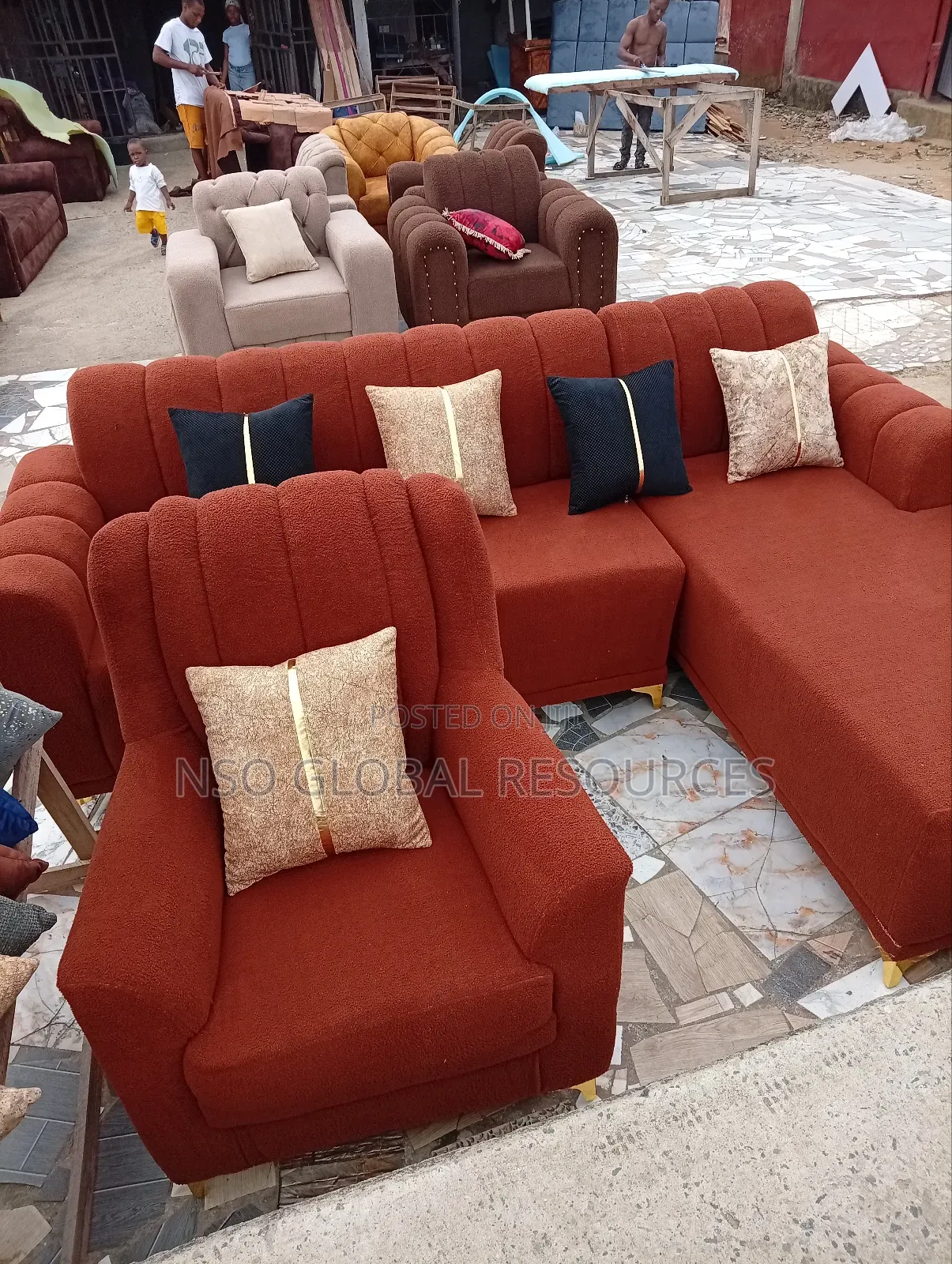 Brown Colour L Shaped Sofa With One Single