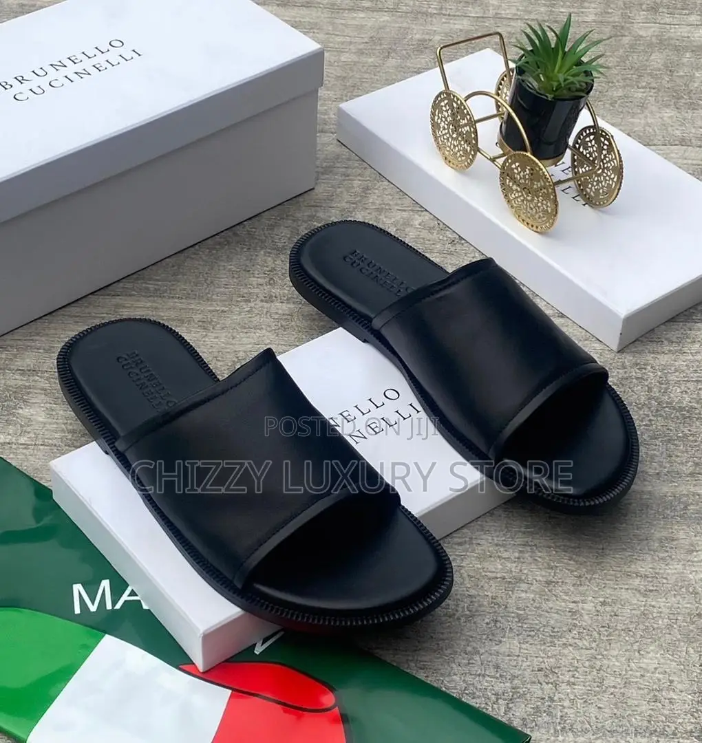 Brunello Cucinelle Quality Luxury Men Genuine Leather Slippers
