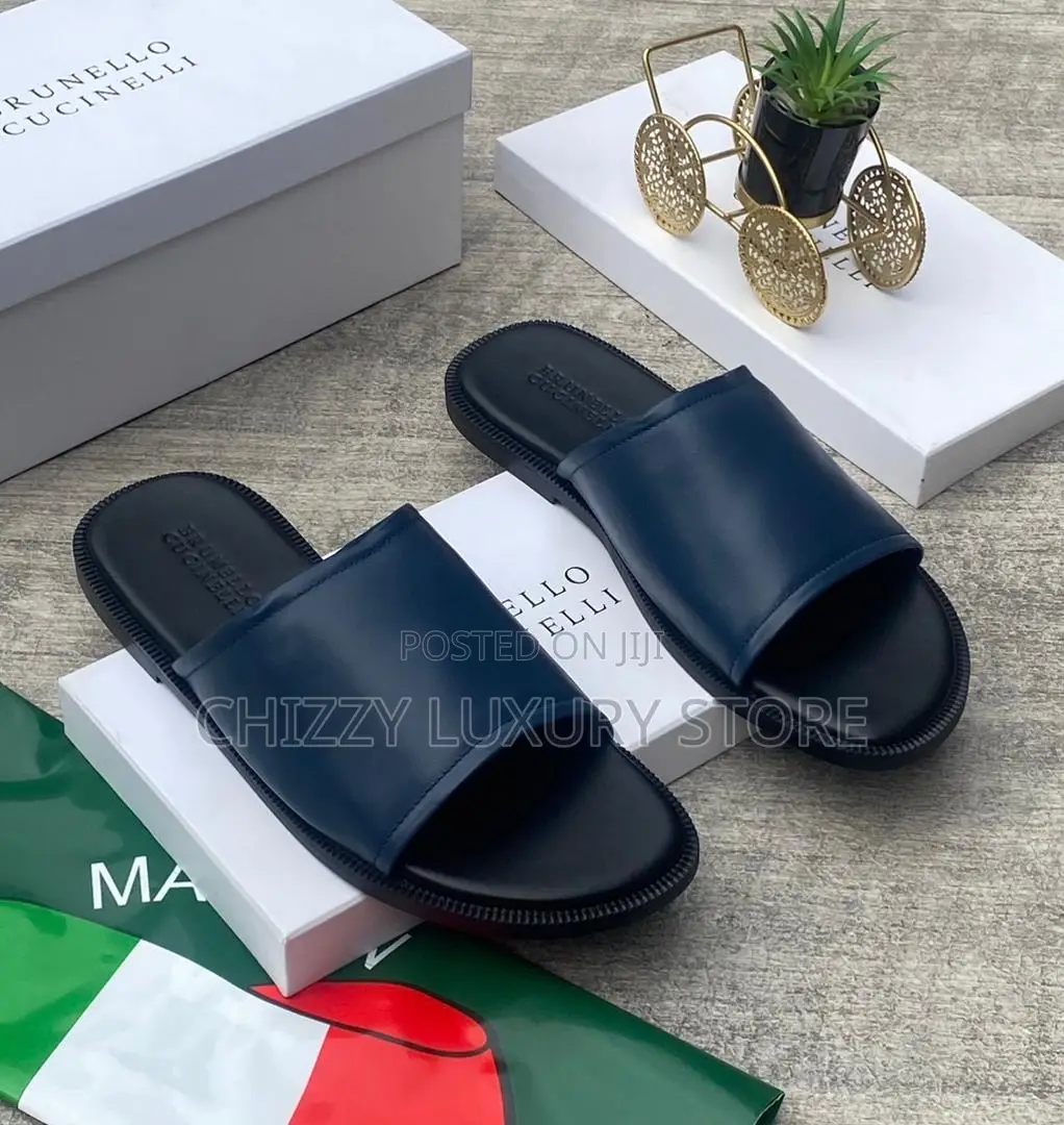 Brunello Cucinelle Quality Luxury Men Genuine Leather Slippers