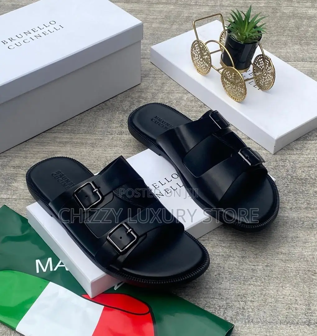 Brunello Cucinelle Quality Luxury Men Genuine Leather Slippers