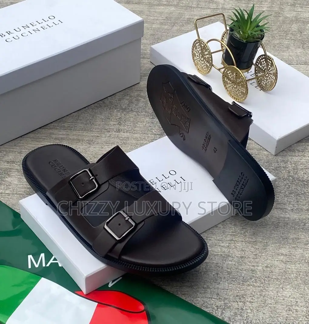 Brunello Cucinelle Quality Luxury Men Genuine Leather Slippers