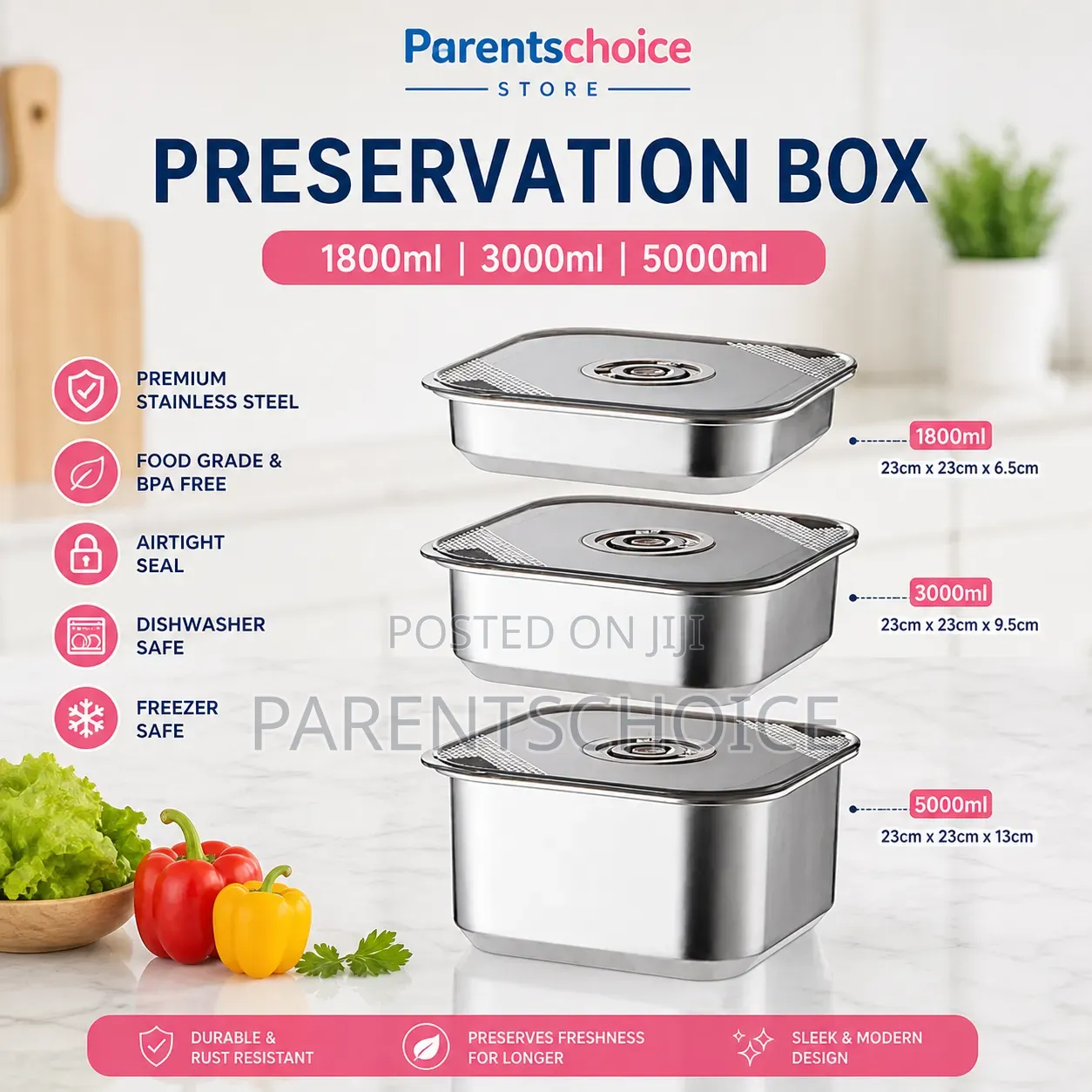 3 PCS Stainless Steel Sealed Containers Multi-Purpose Preservation Box