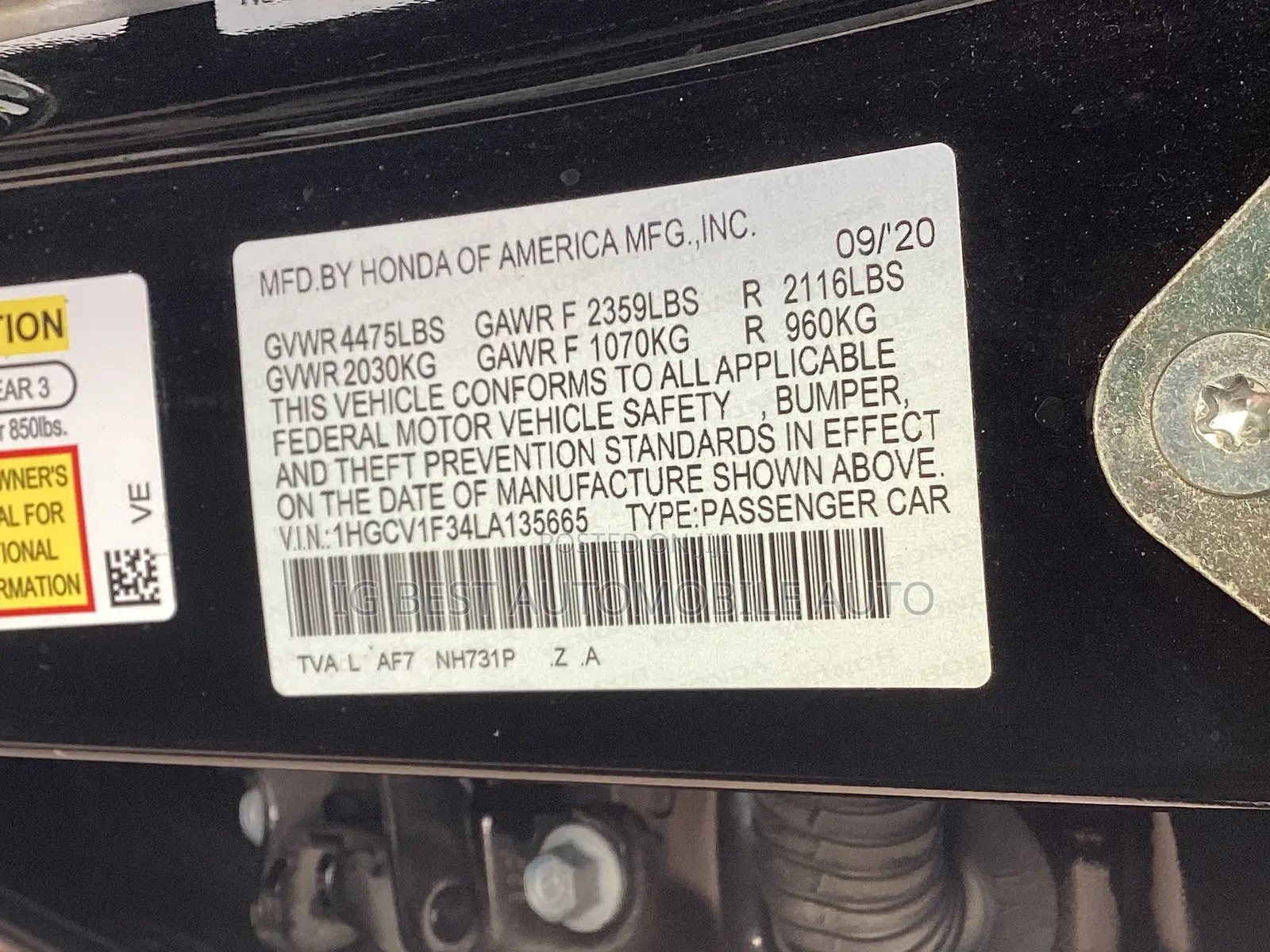 Honda Accord Sport SE 1.5T 2021 Black