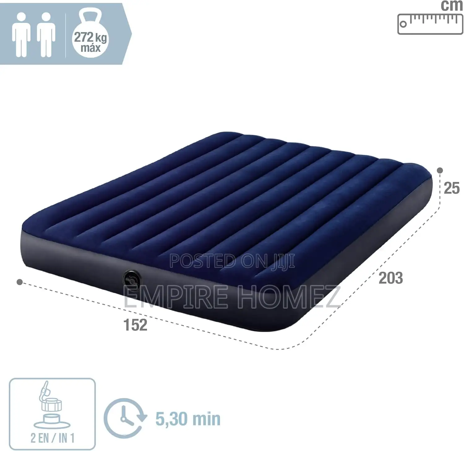 Inflatable Mattress, Blue Colour, 152 X 203 Cm