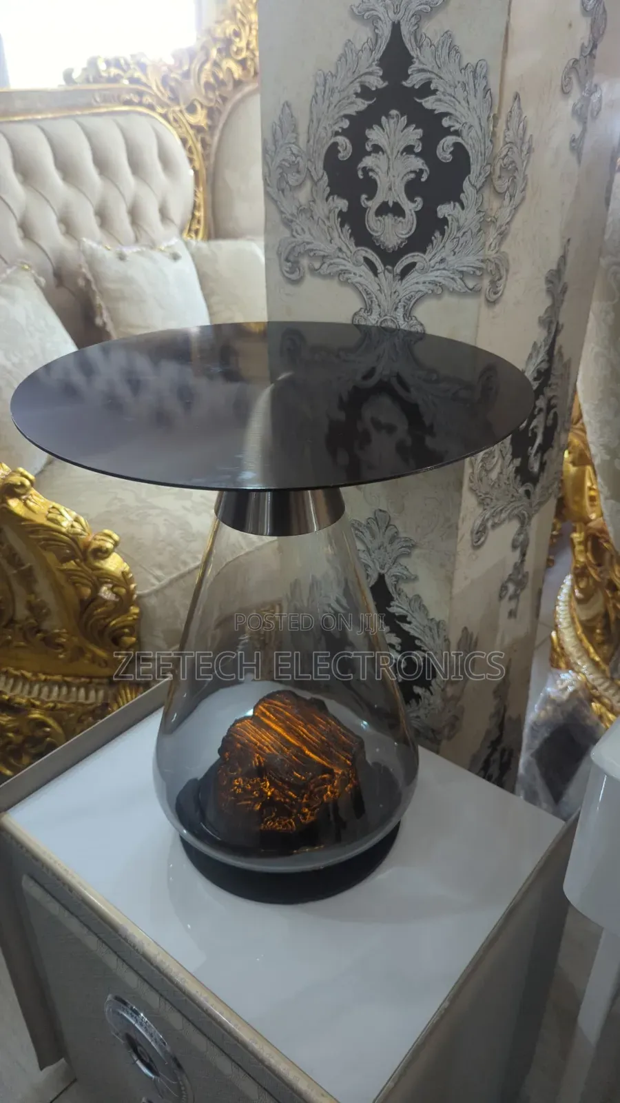 Contemporary Side Table Featuring a Conical Glass Base