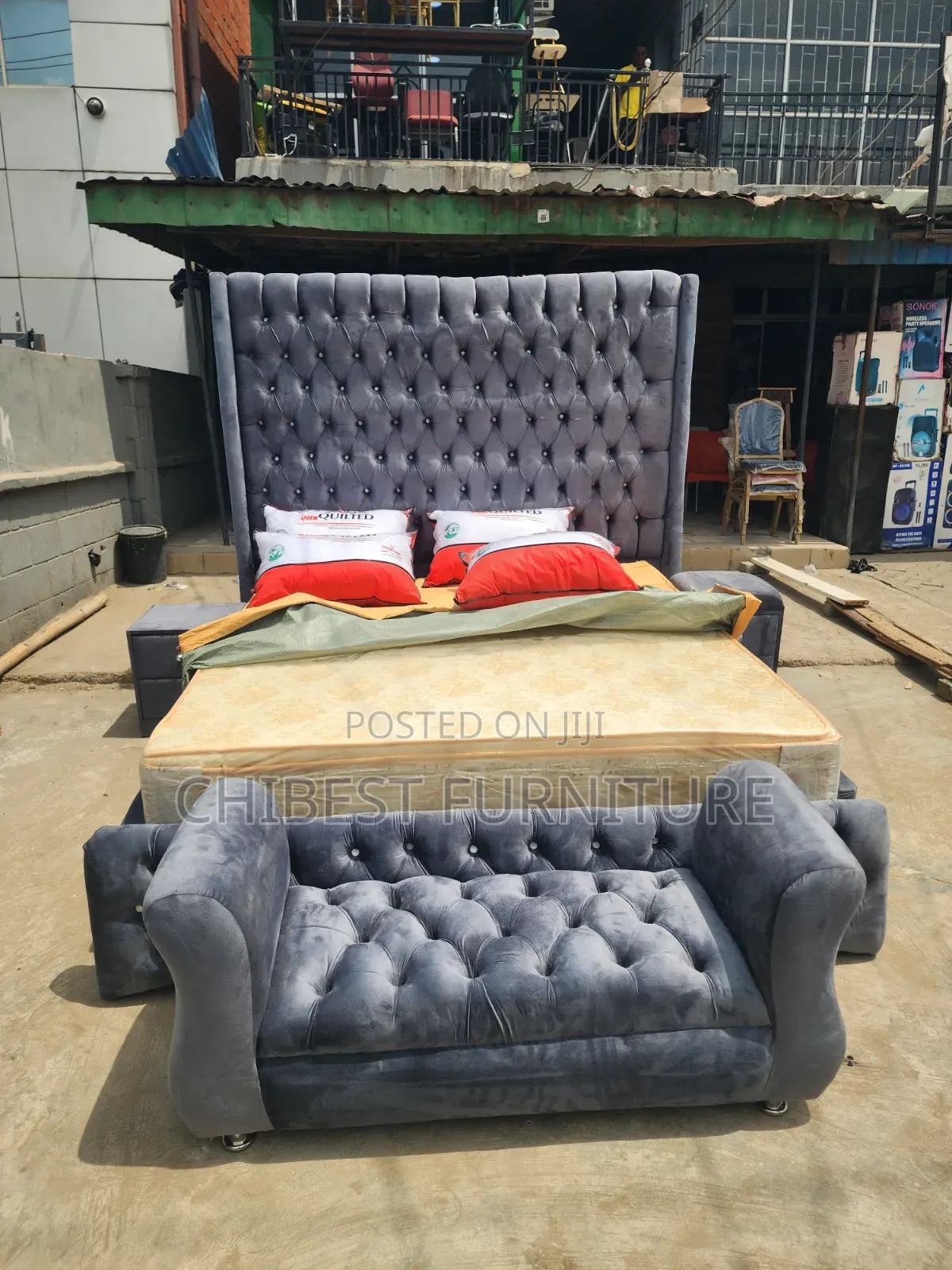 6by6 Upholstery Bed Frame With Side Drawers and Footrest