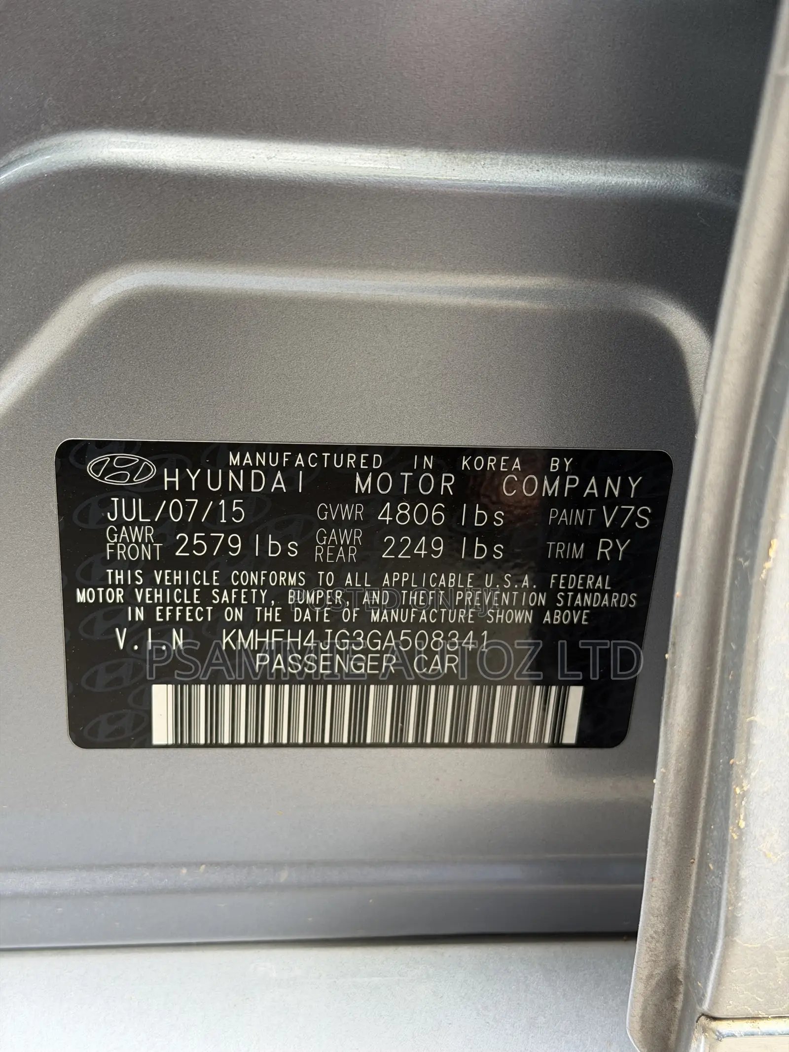 Hyundai Azera Limited 4dr Sedan (3.3L 6cyl 6A) 2015 Gray
