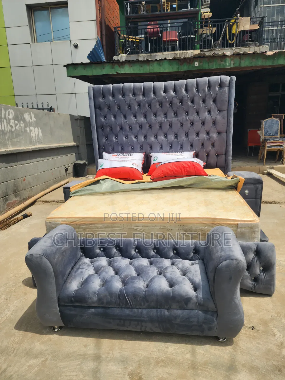 6ft Tall Upholstery Bed Stand With Footrest and Cupboards