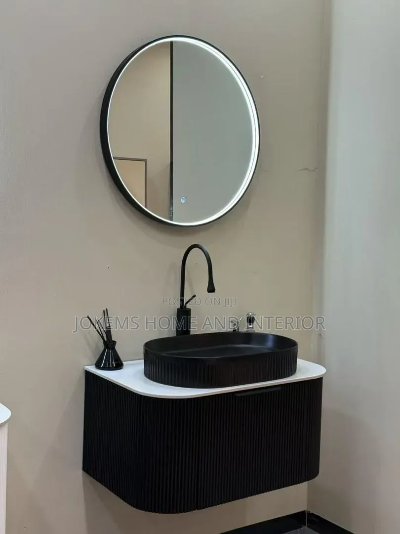 Luxury Black Fluted Vanity With Led Mirror