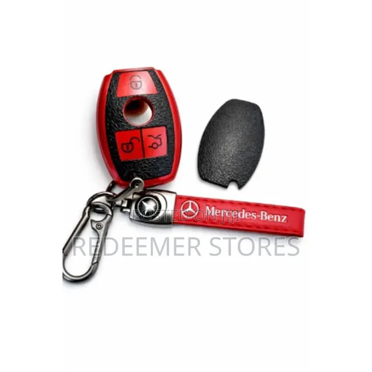 Silicone/Leather Key Cover for Mercedes Benz Models - Red