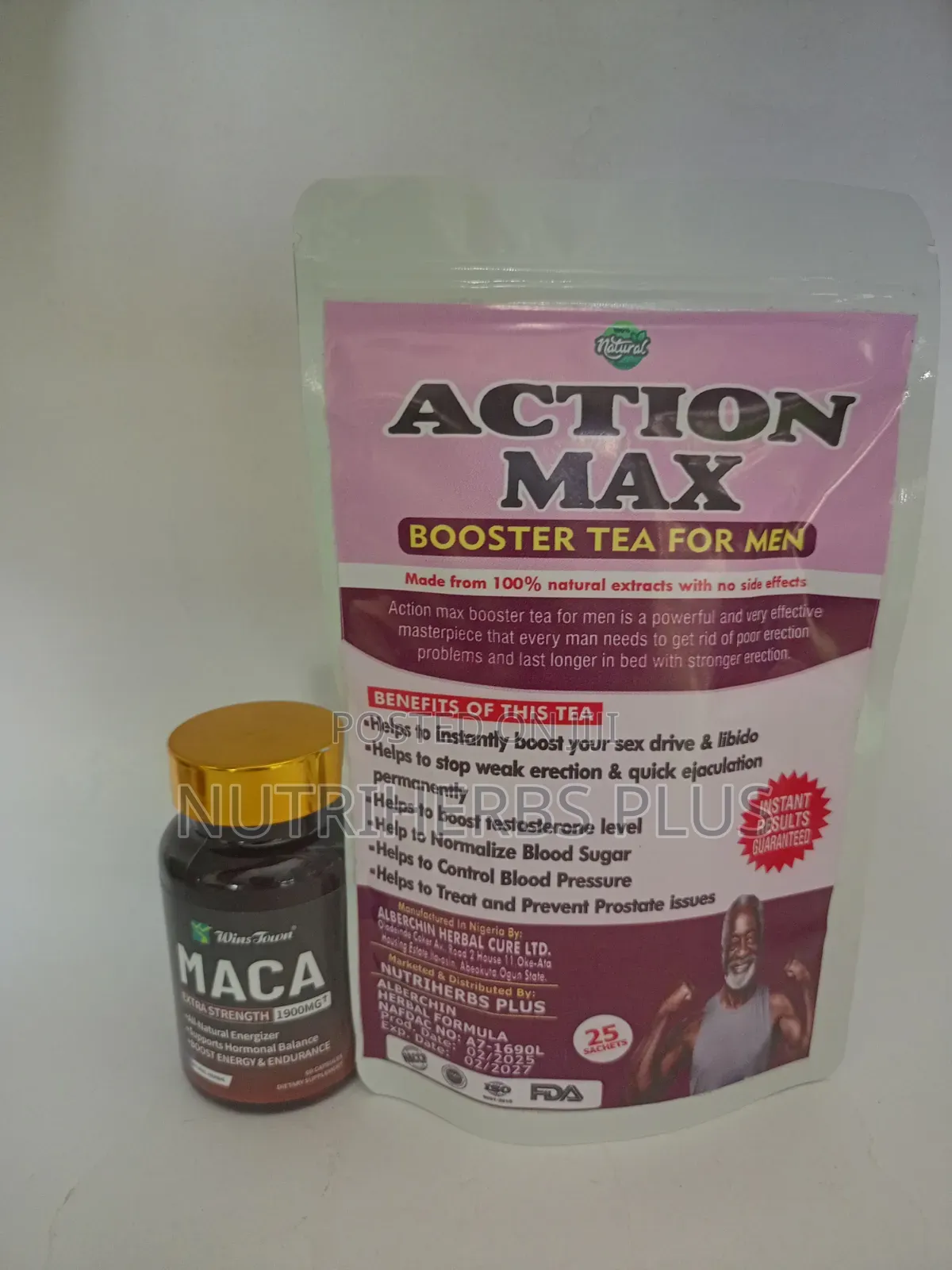 Winstown Maca Extra Strength Capsules+Action Max Booster Tea For Men