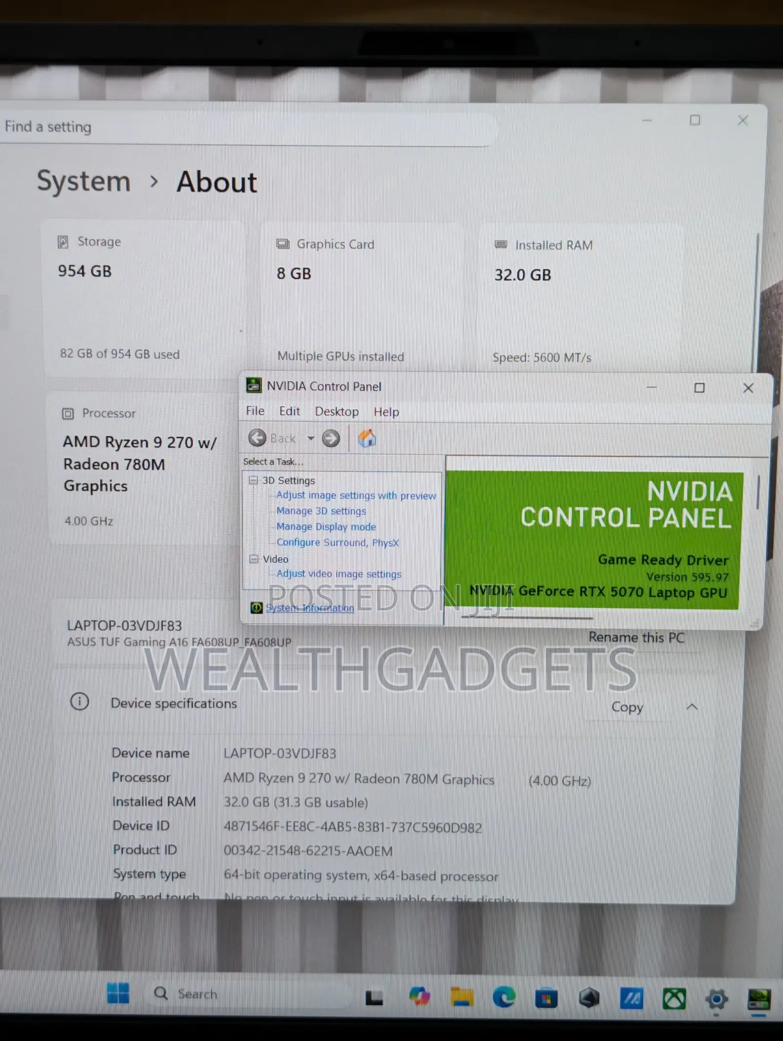 Laptop Asus TUF Gaming A16 32GB AMD Ryzen 9 SSD 1T