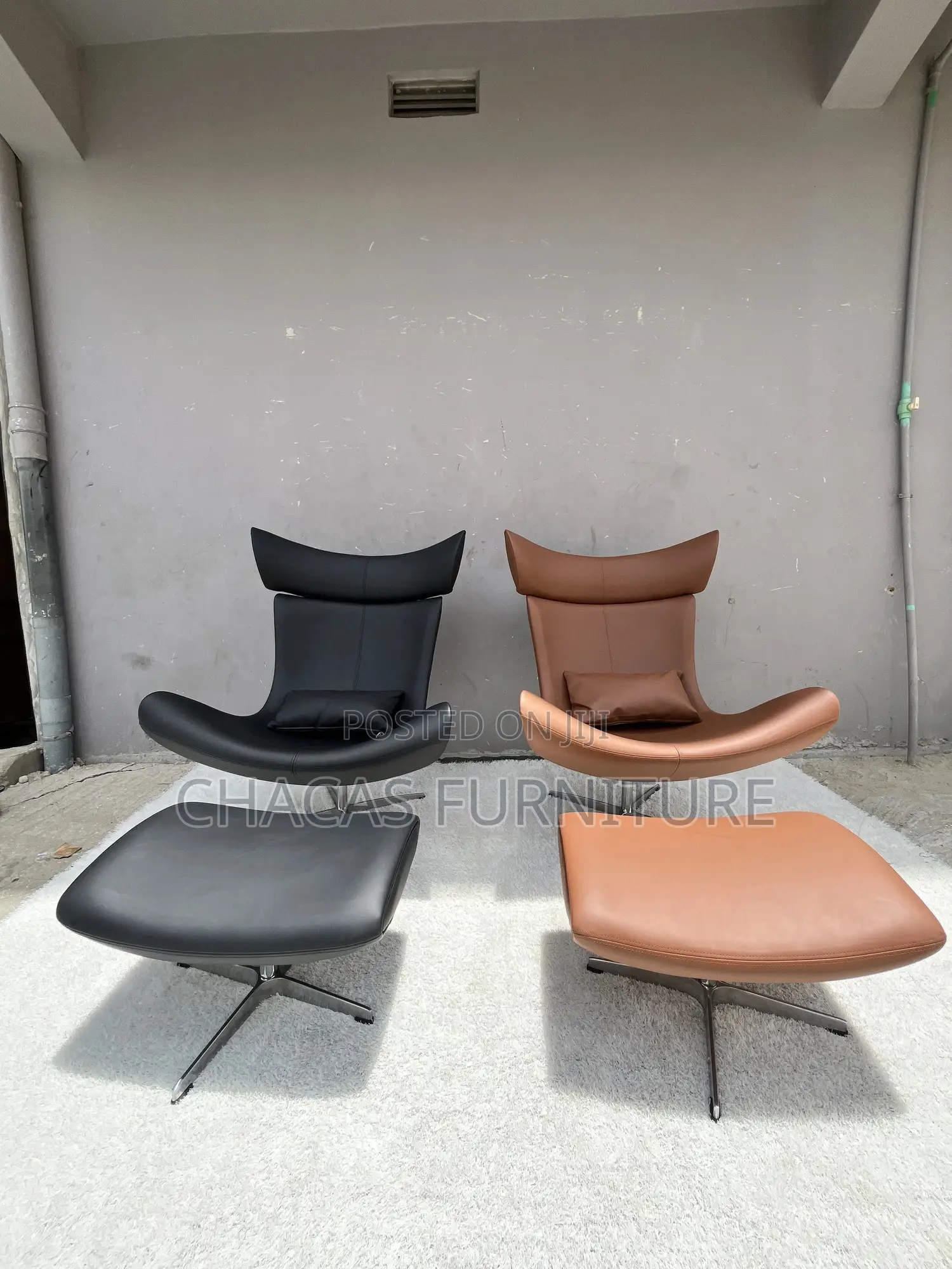 Luxury Wingback Executive Lounge Chair Ottoman Set - Swivel Base