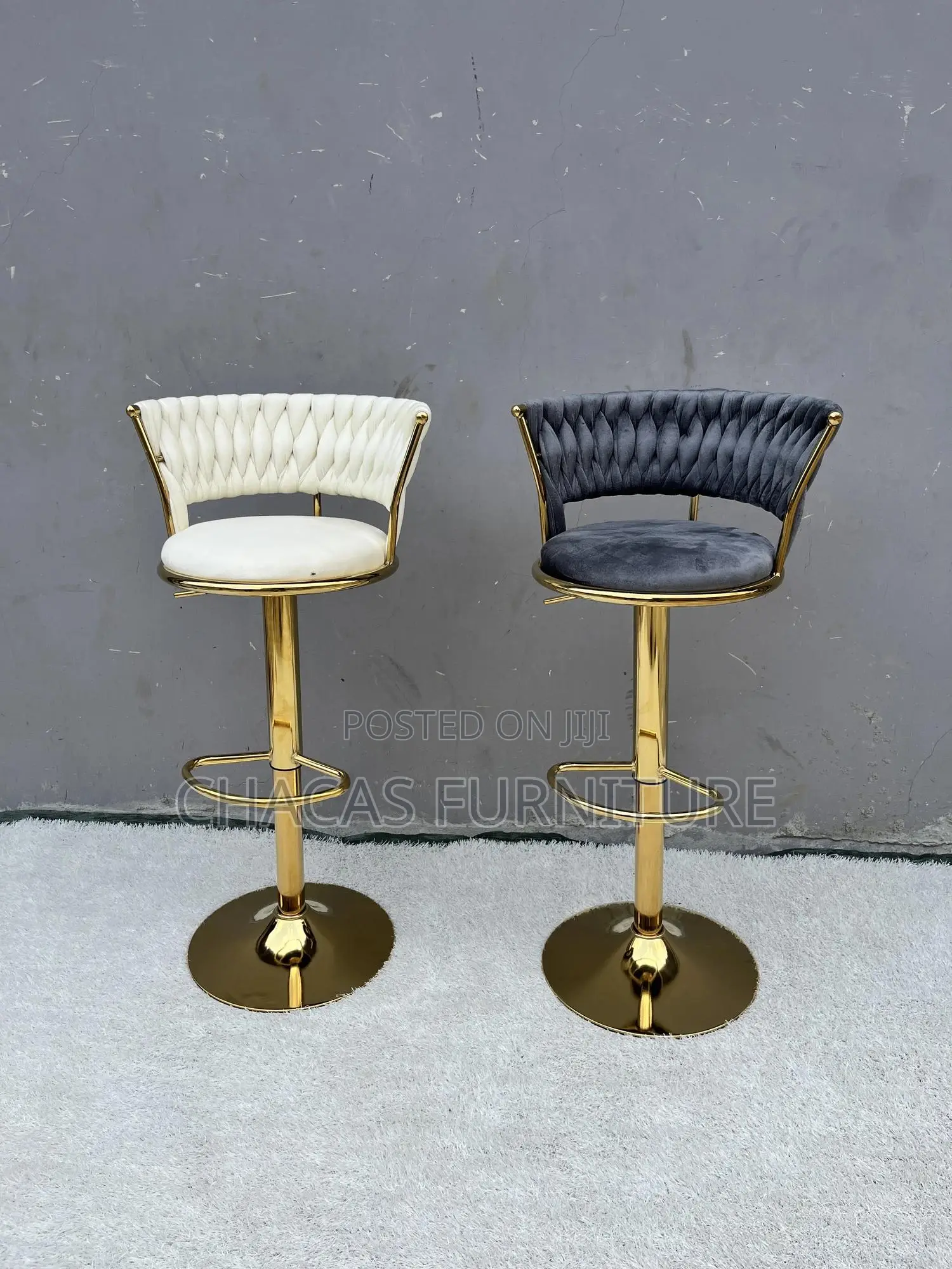 Luxury Velvet Bar Stool - Gold Swivel Counter Chair With Braided Back