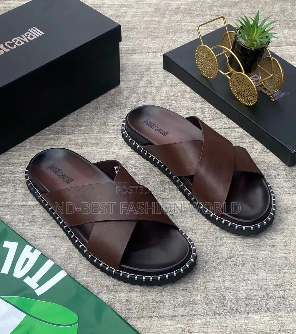 Black Leather Cavalli Slippers