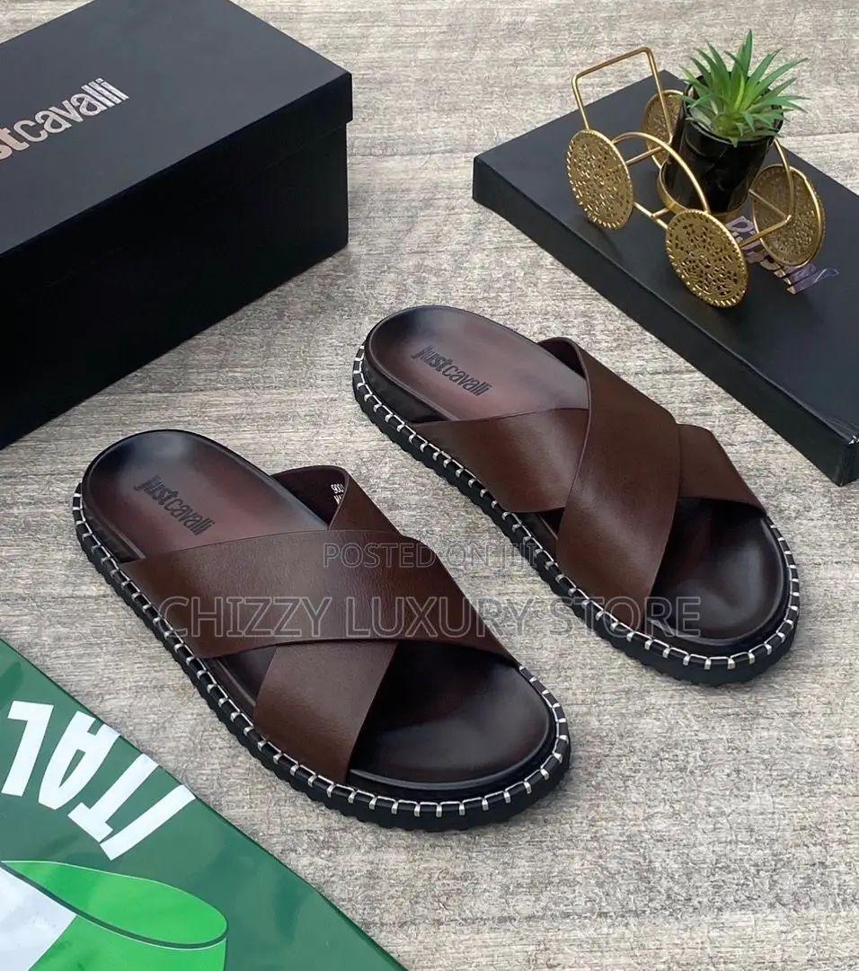 Roberto Cavalli Quality Luxury Men Genuine Leather Pams