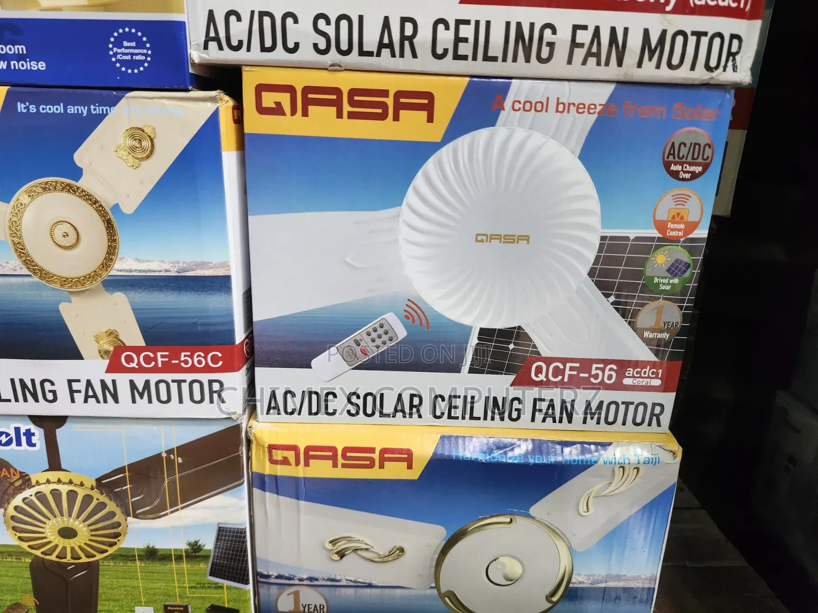 Qasa QCF-56 Ac/Dc Solar Ceiling Fan Motor and Remote Control Kit.