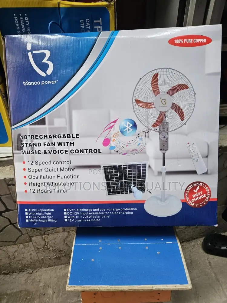 18inches Voices Control Bianco Power Solar Rechargeable Fan 18h