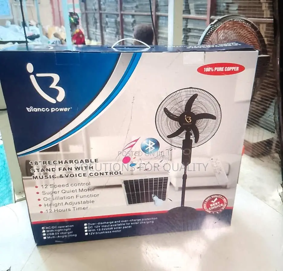 18inches Voices Control Bianco Power Solar Rechargeable Fan 18h