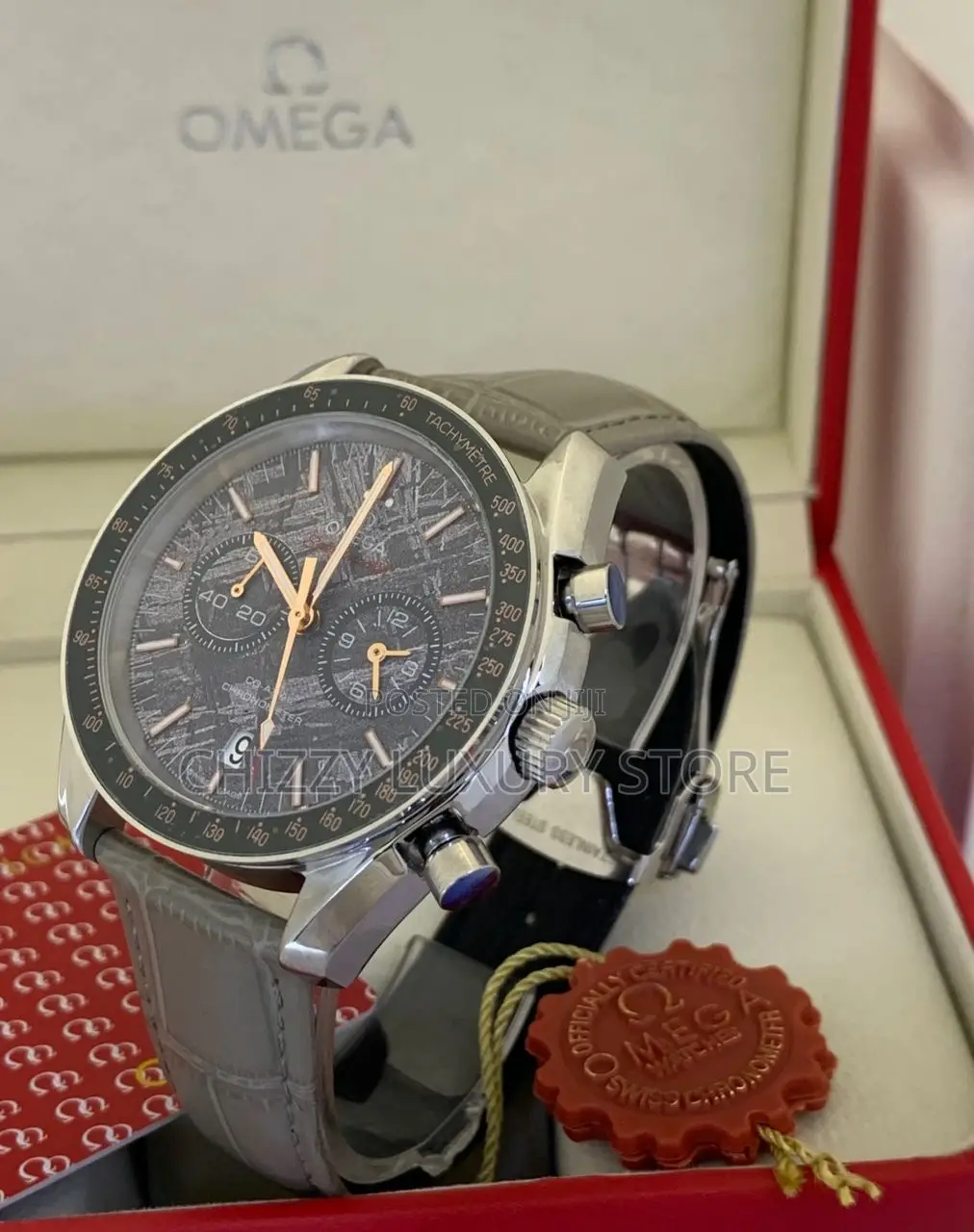 Omega Quality Luxury Men Chronograph Genuine Leather Wristwatch