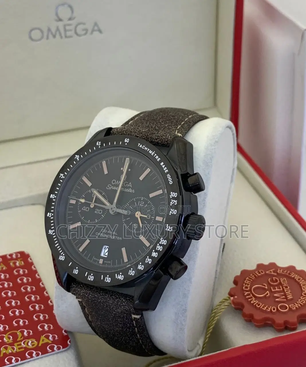Omega Quality Luxury Men Chronograph Genuine Leather Wristwatch