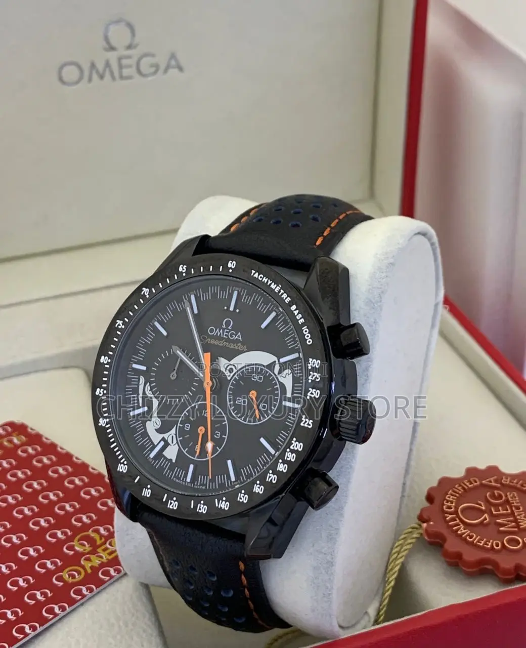 Omega Quality Luxury Men Chronograph Genuine Leather Wristwatch