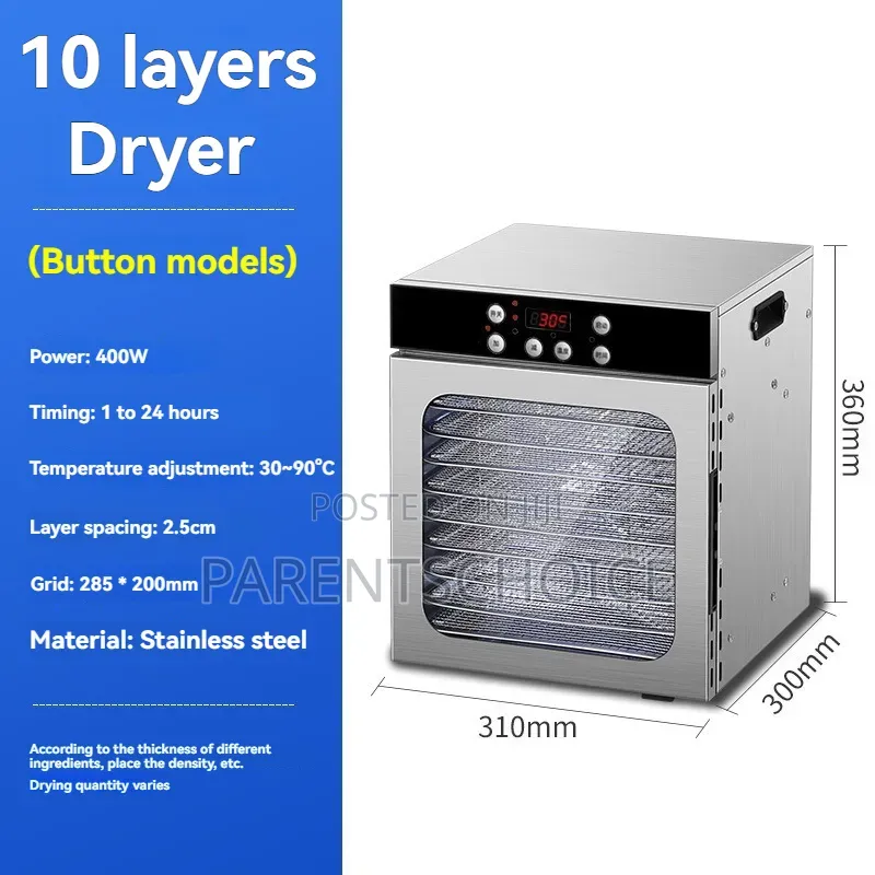 Stainless Steel Digital Food Dehydrator - 10 Trays