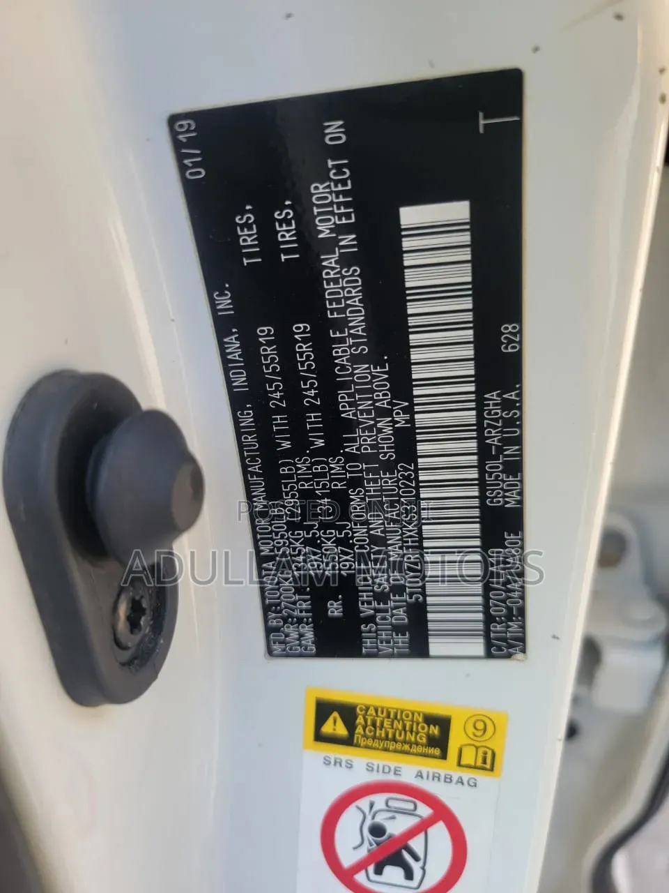 Toyota Highlander Limited Platinum 2019 White