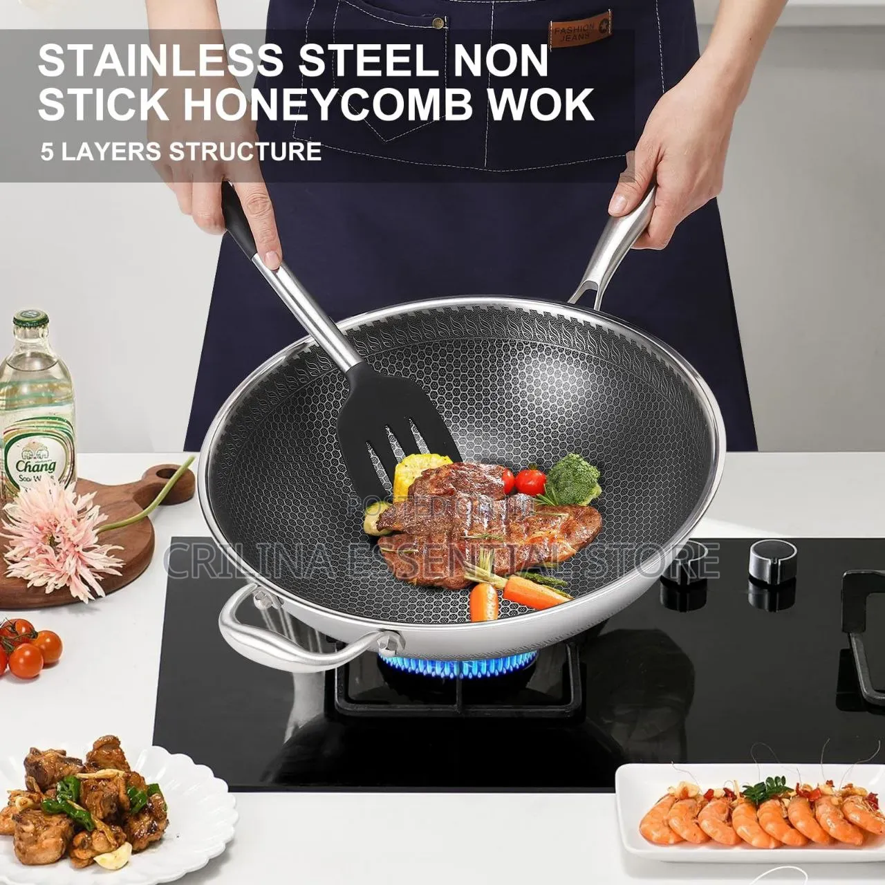 34cm Stainless Wok Fry Pan High Quality