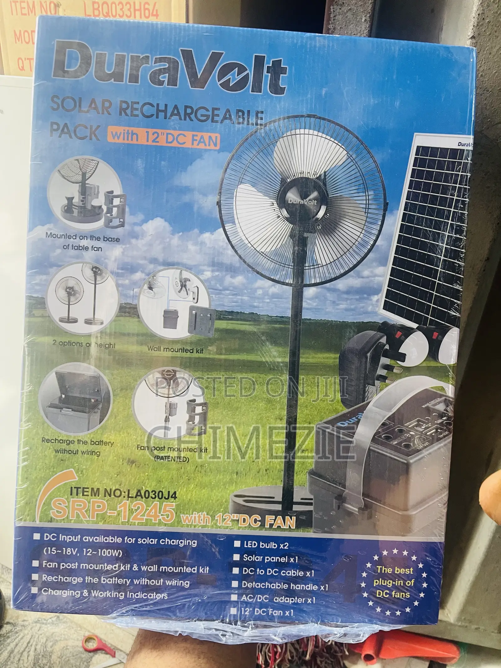 Duravolt Solar Rechargeable Pack With 12”Dc Standing Fan
