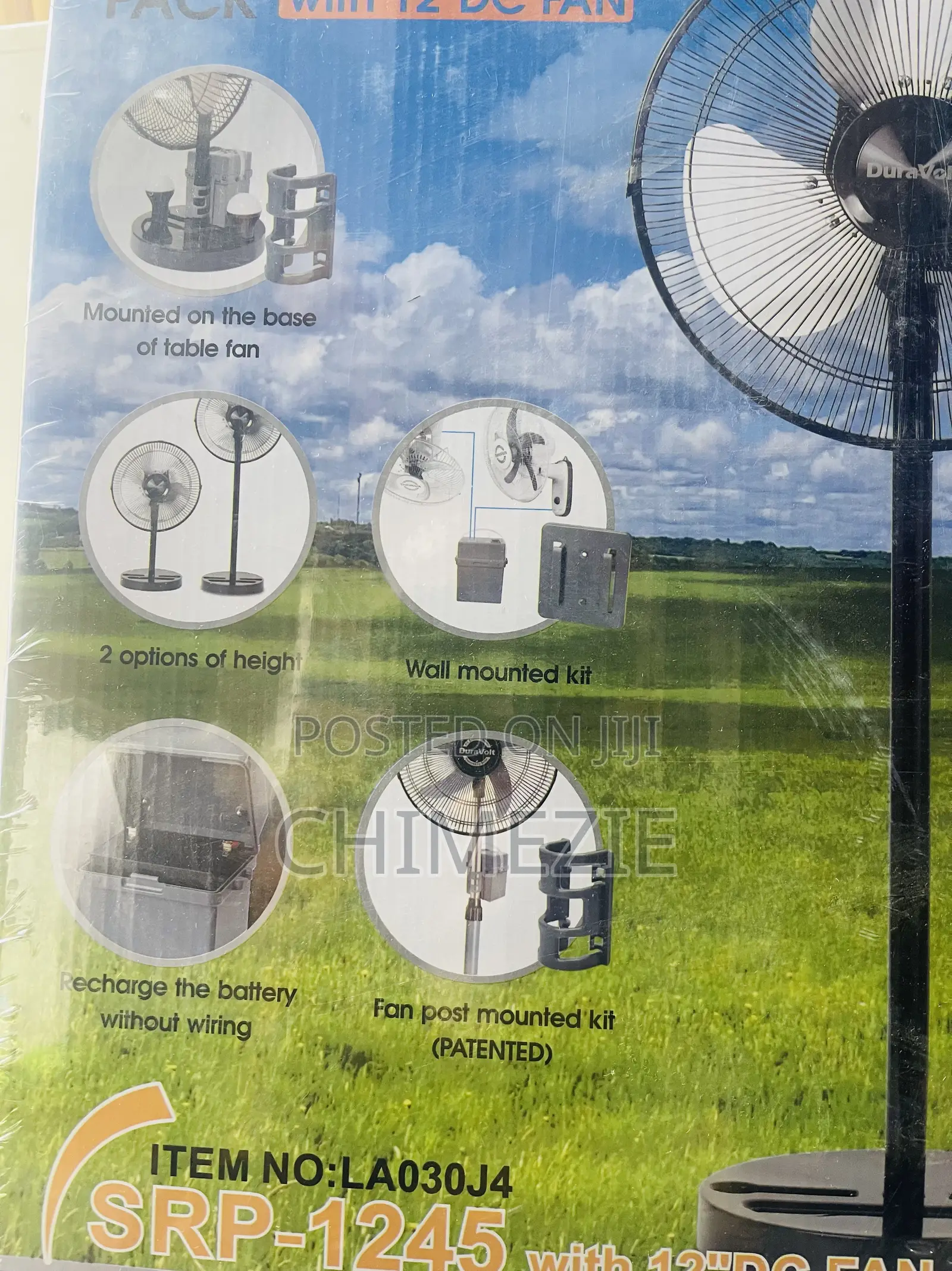 Duravolt Solar Rechargeable Pack With 12”Dc Standing Fan