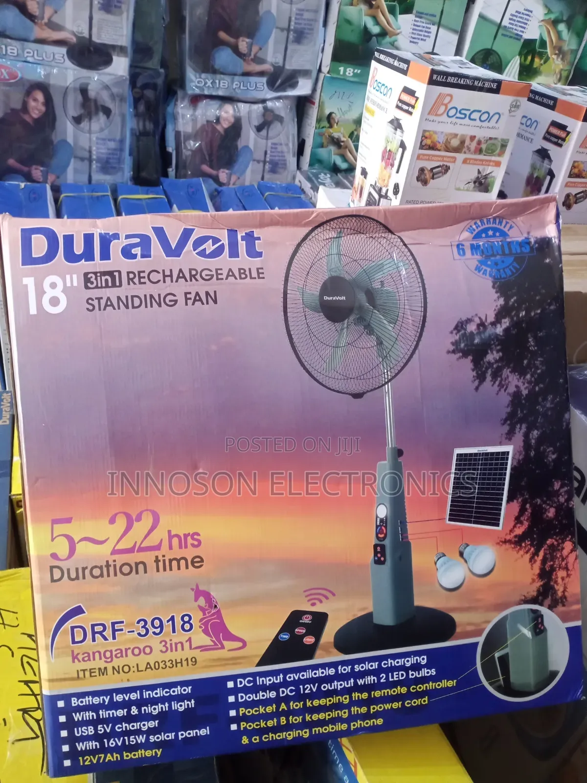 18 Dura Volt Rechargeable Fan With Solar