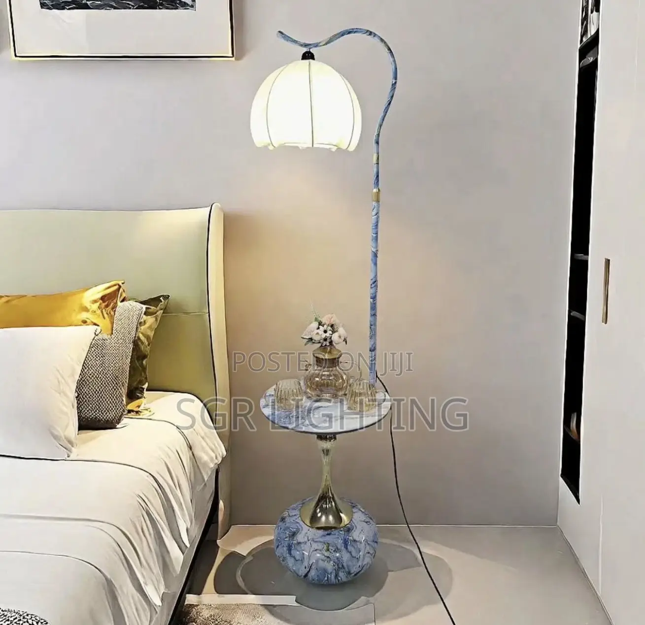 Living Room Sofa Side Cabinet Simple Italian Marble Lamp