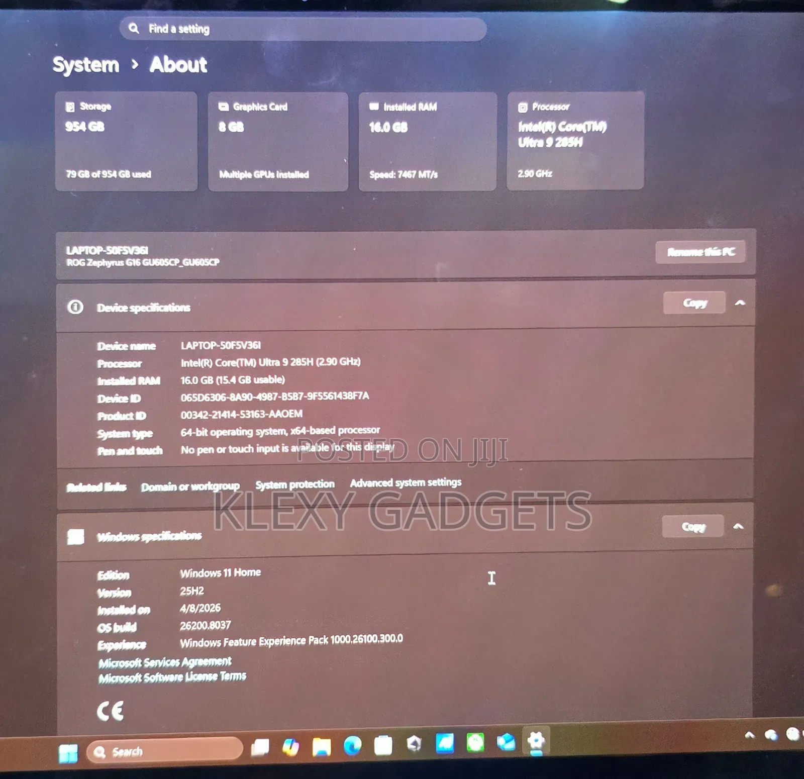 Laptop Asus ROG Zephyrus G16 16GB Intel Core Ultra 9 SSD 1T