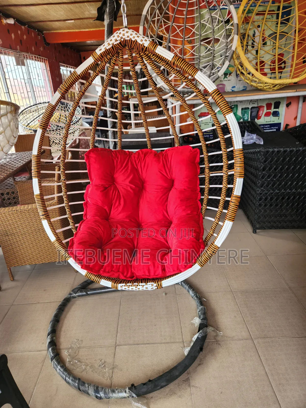Gold and White Swinging Chair